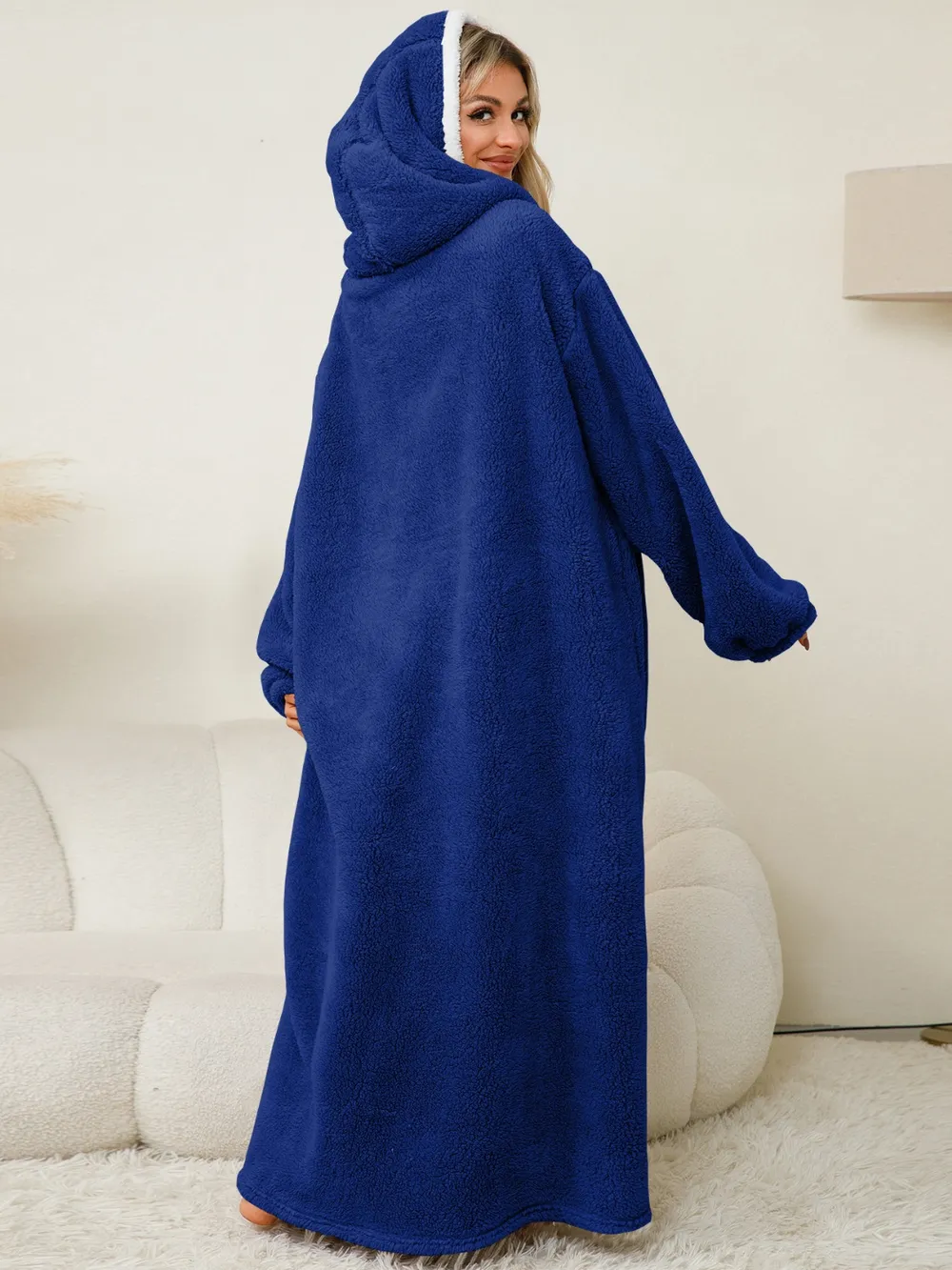 Pocketed Contrast Long Sleeve Hooded Lounge Dress, image 24
