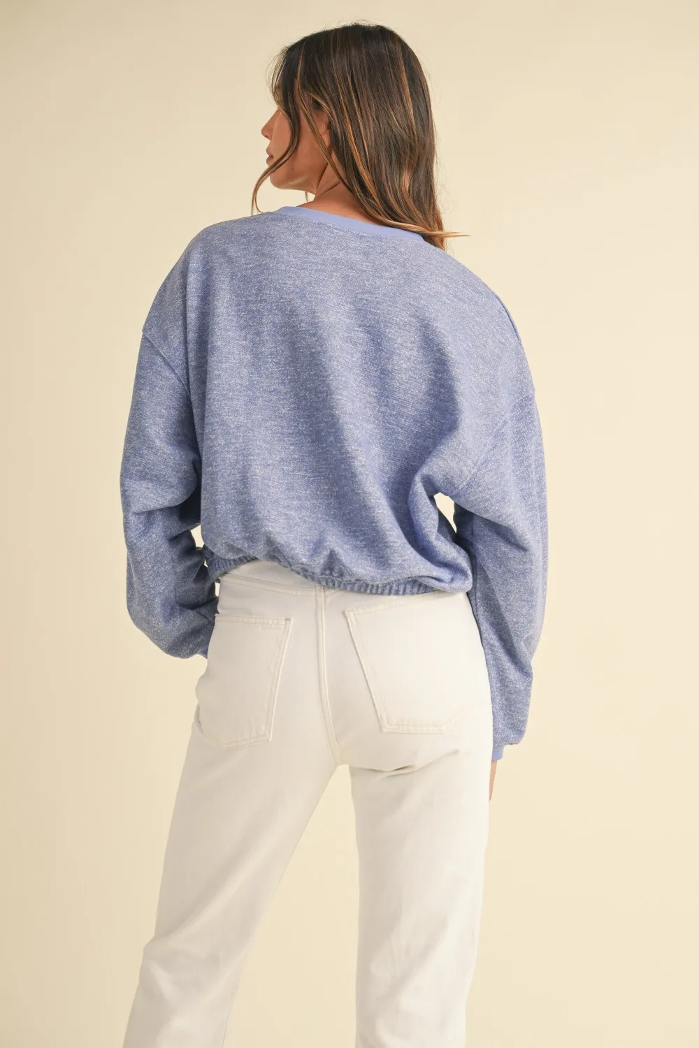 Round Neck Letter Embroidery Crop Sweatshirt, image 3