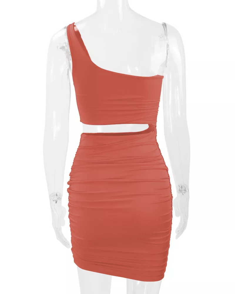 One-Shoulder Cutout Ruched Bodycon Mini Dress, image 82