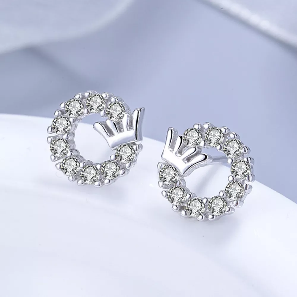 Crown Circle Stud Earrings, image 2