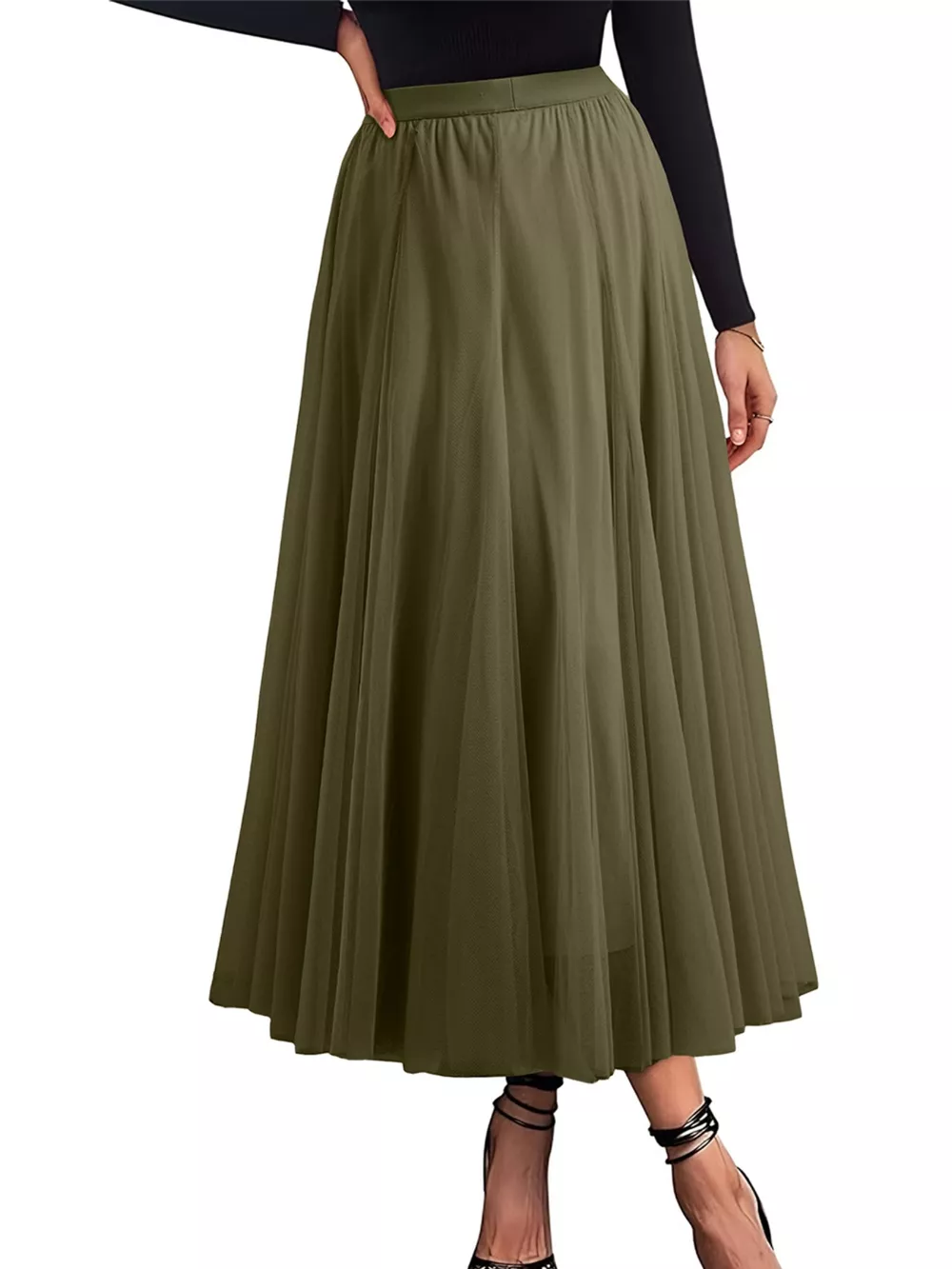 Tulle A-Line Midi Skirt