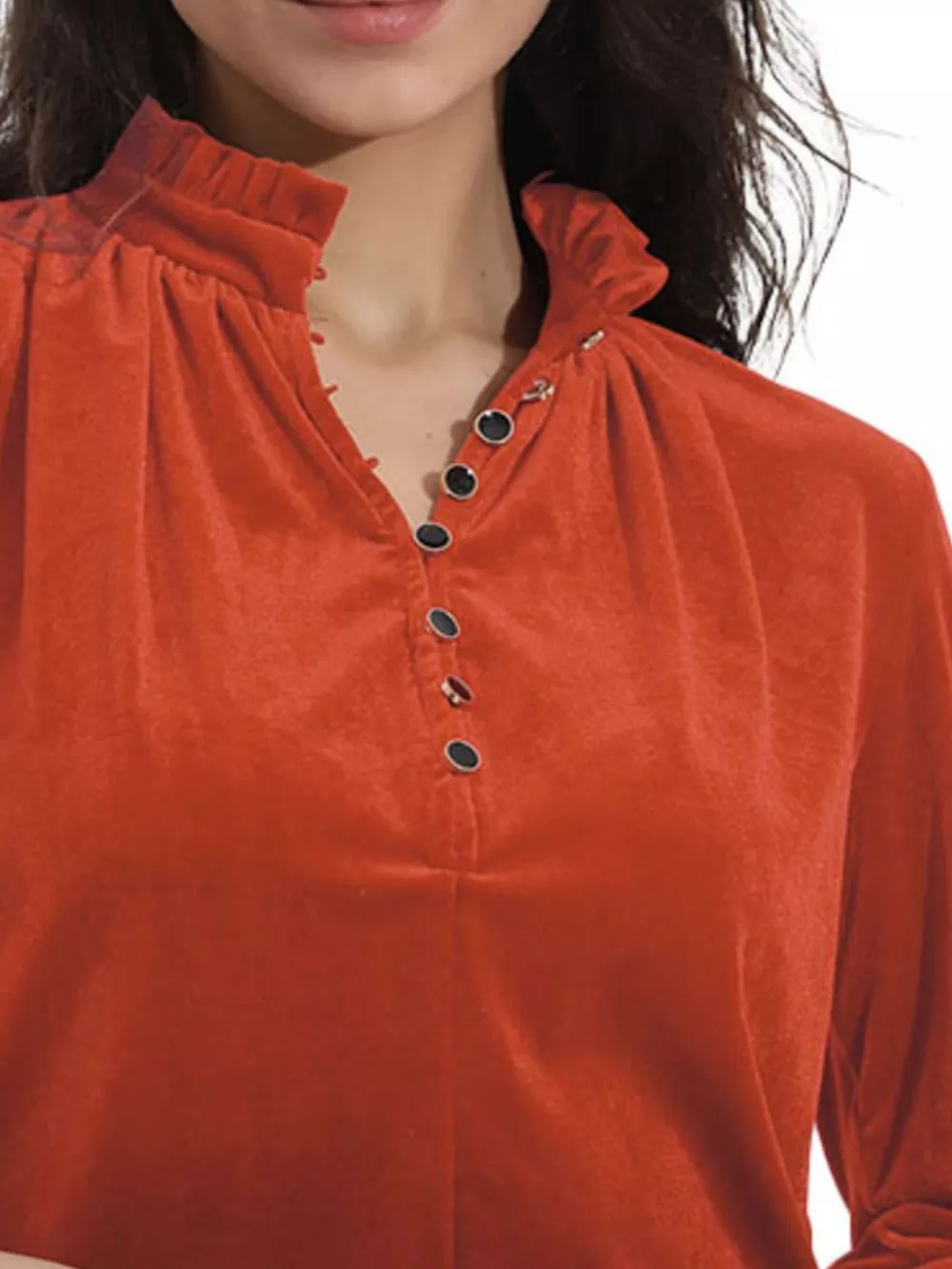 Elegant Velvet Ruffle Neck Blouse, image 11