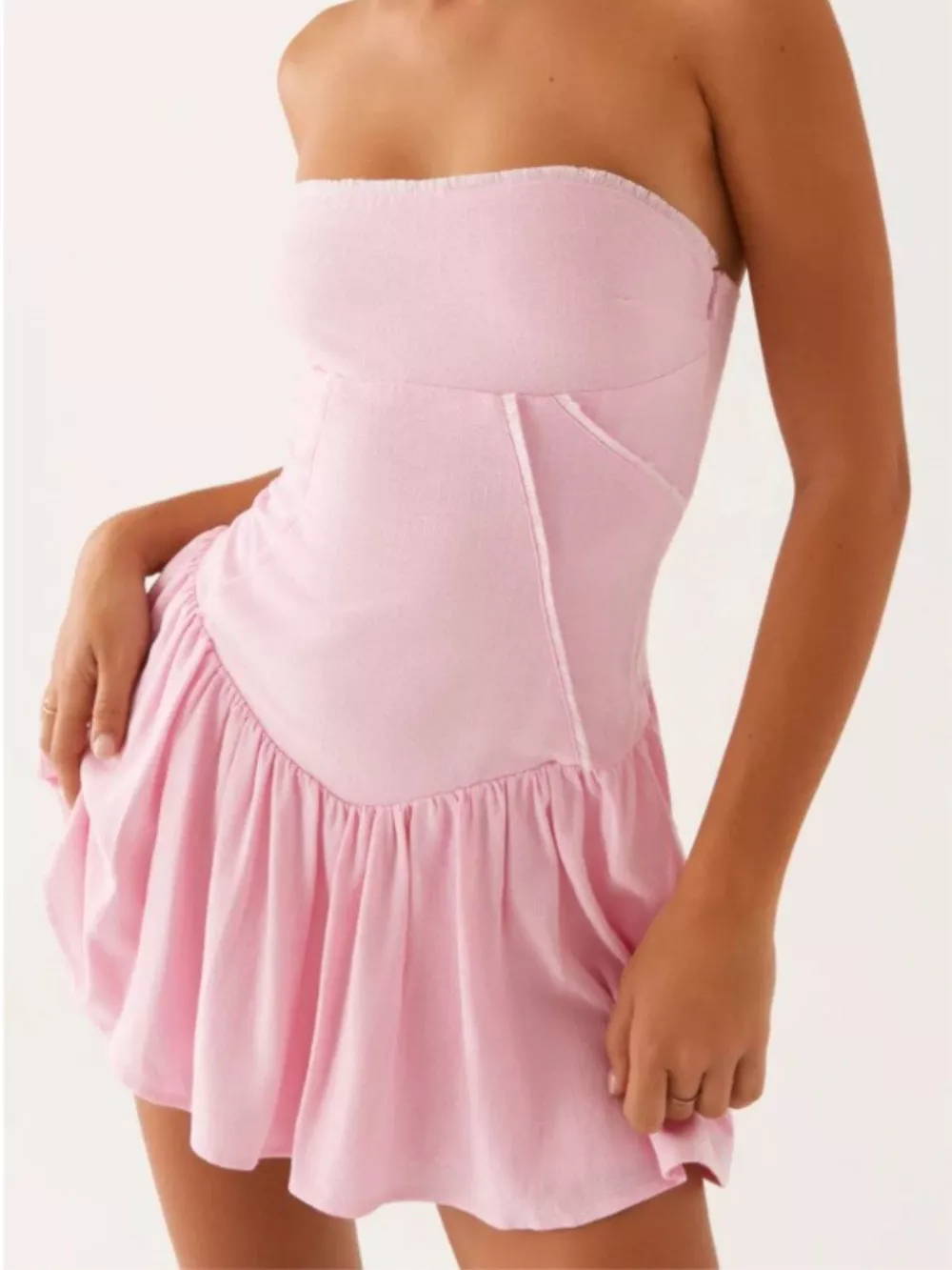 Lace Up Back Tube Dress, image 2