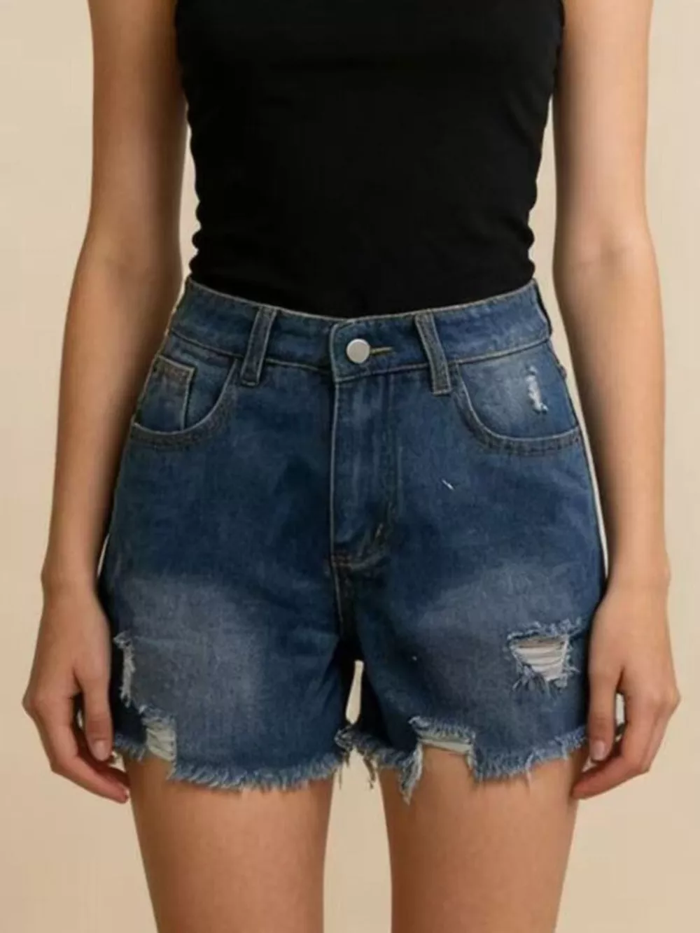 Distressed Frayed Hem Denim Shorts, image 6