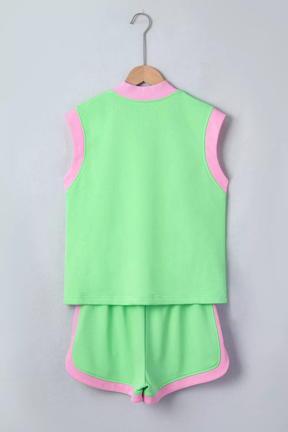Color Block Accent Half Zip Top Athleisure Shorts Set, image 3