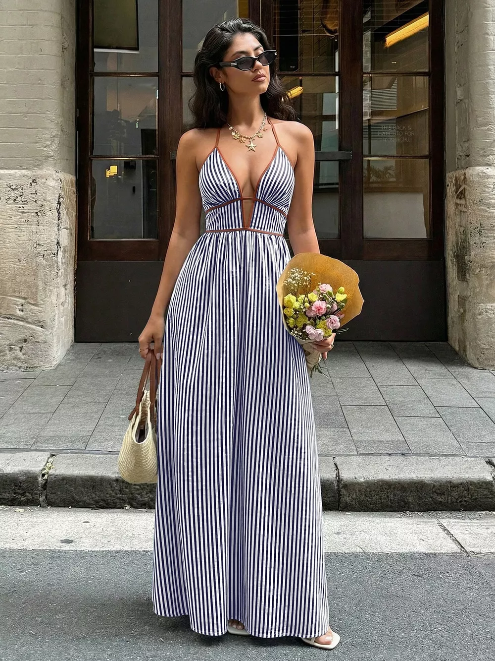 Striped Halter Neck Maxi Dress, image 9