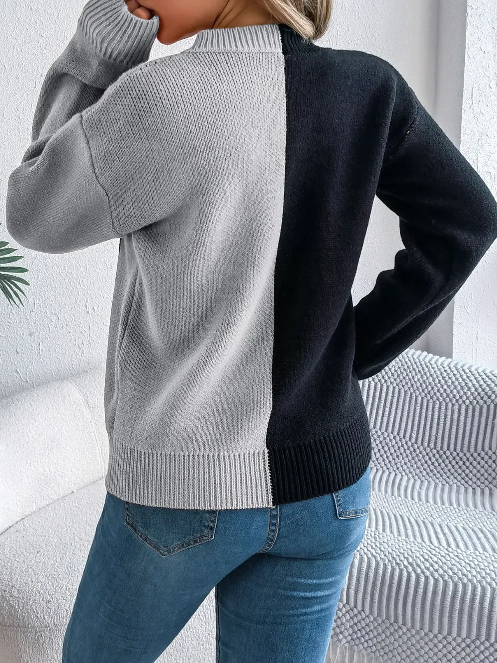 Contrast Round Neck Long Sleeve Sweater, image 13