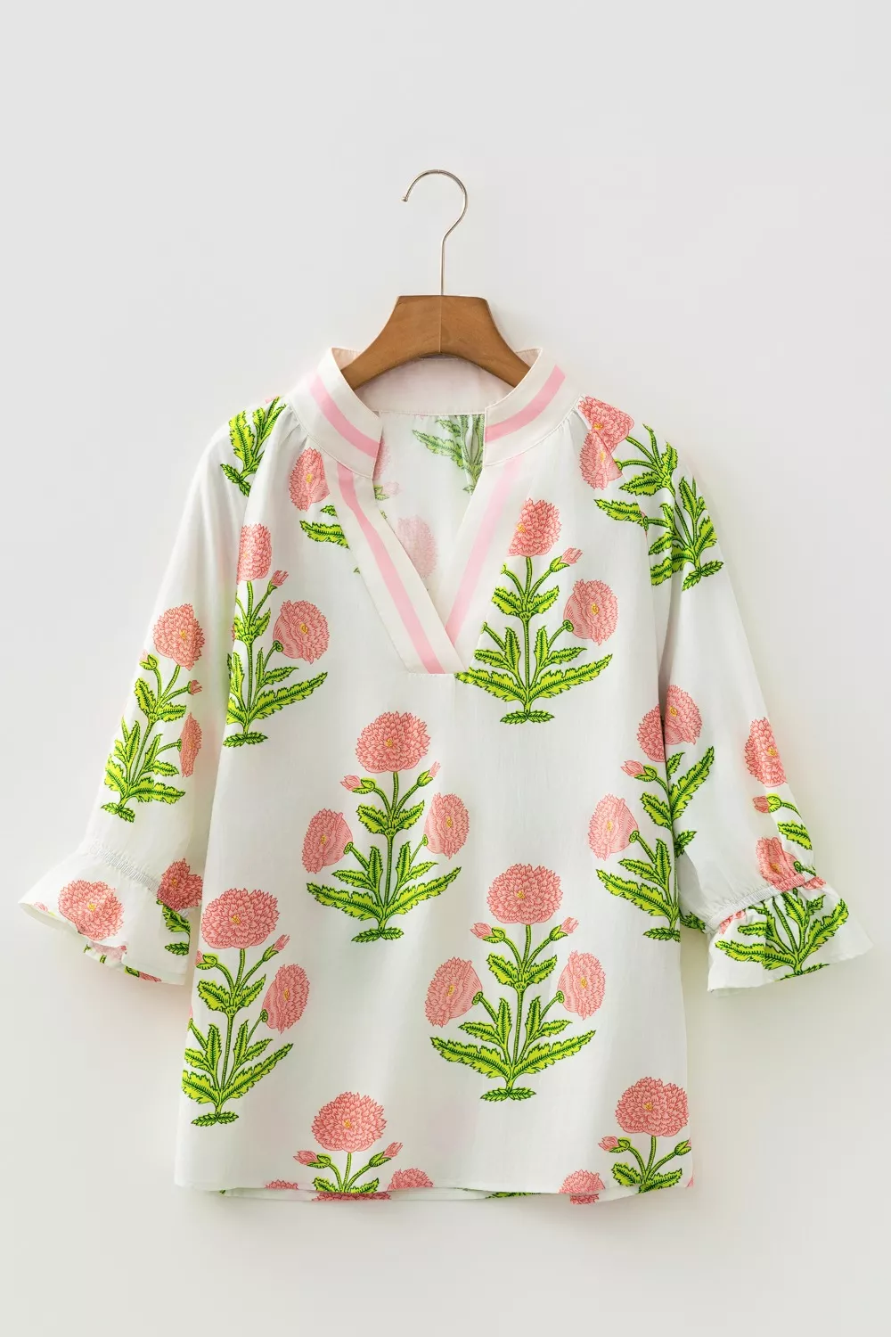 Floral Print Notched Ruffled Sleeve Blouse, image 5