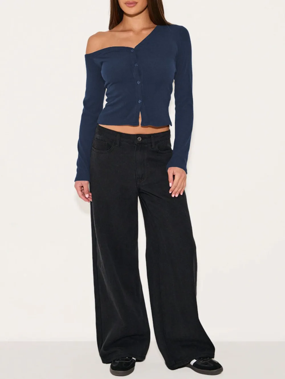 Asymmetrical Neck Button Up Cardigan, image 20