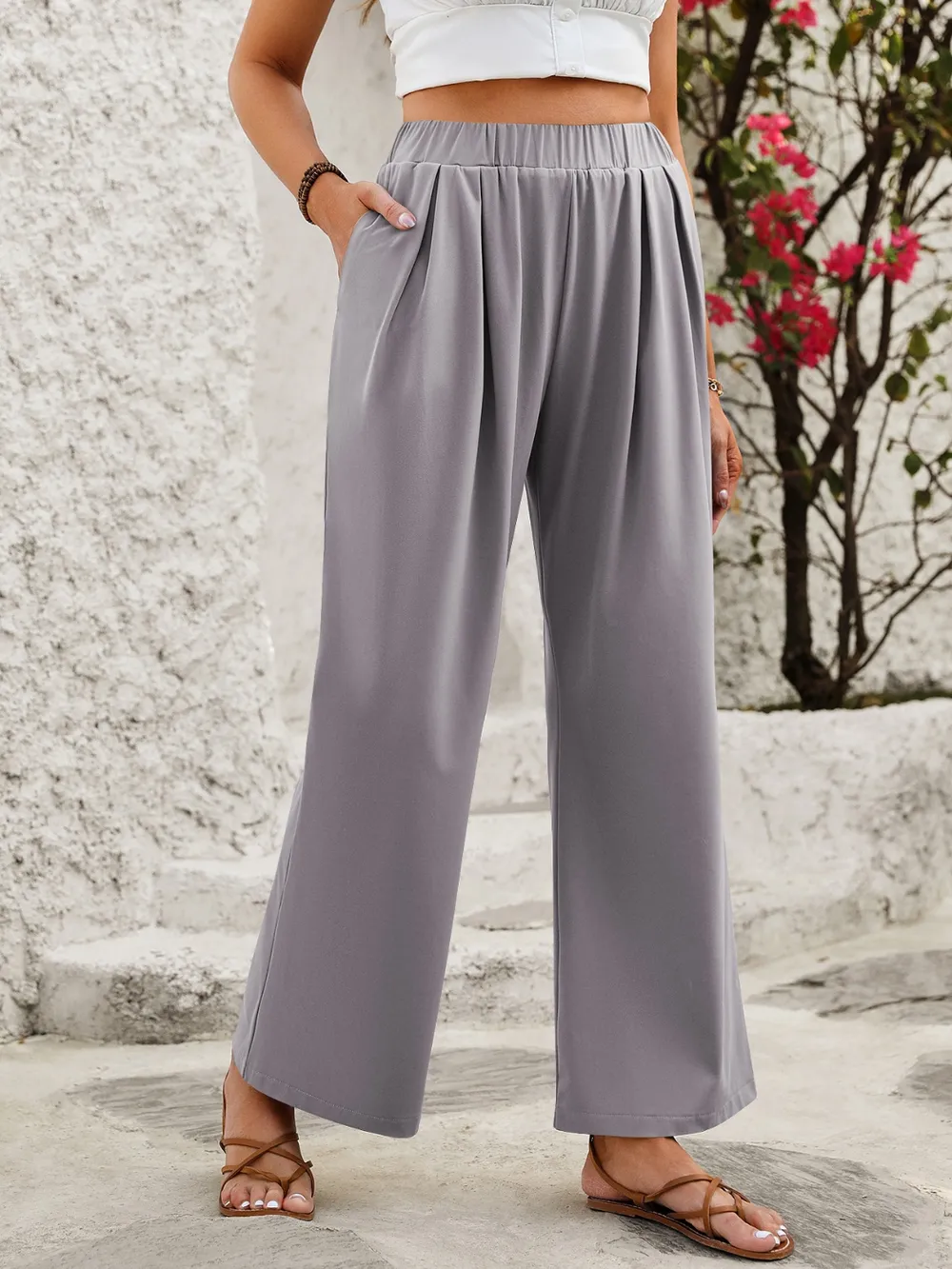 Elastic Waist Wide Leg Pants, image 11