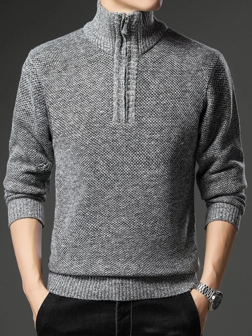 Men's Plus Size Half-Zip Knitted Pullover Sweater, image 6