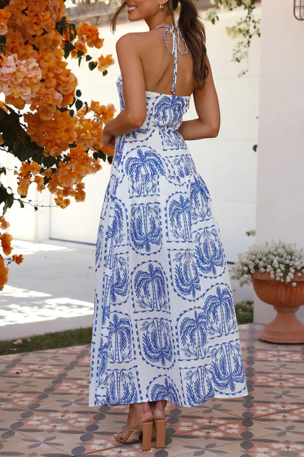 Printed Halter Neck Maxi Dress, image 7
