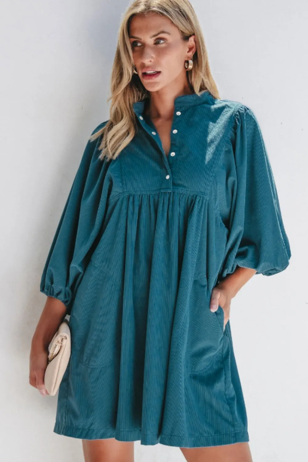 Corduroy Quarter Snap Three-Quarter Sleeve Dress, image 11