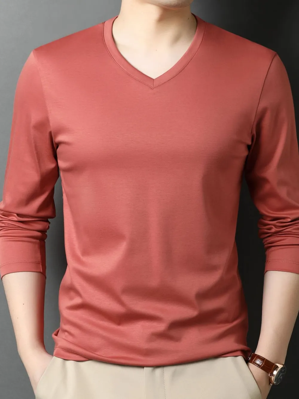 Men's V-Neck Long Sleeve T-Shirt, image 6