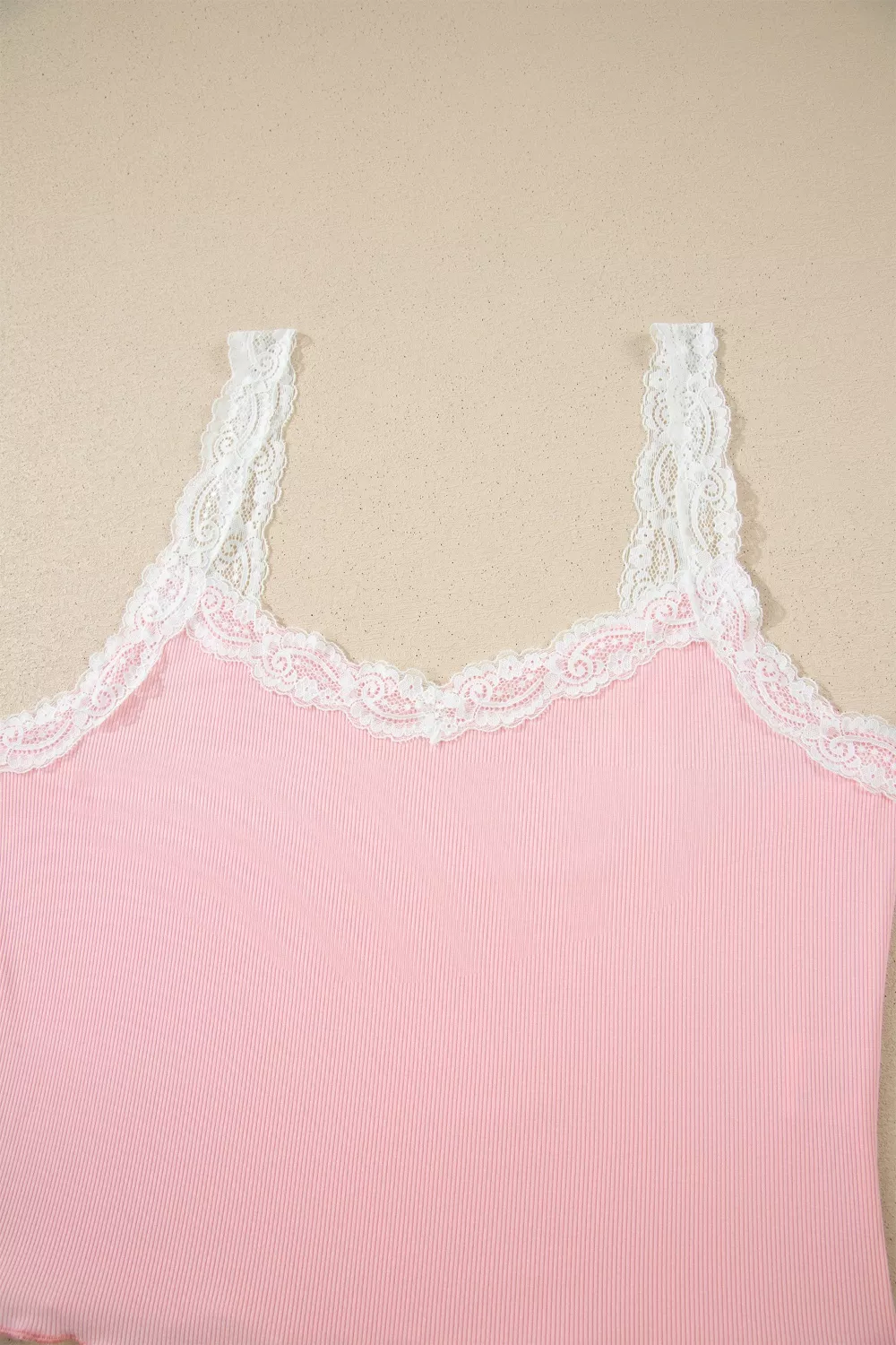 Ribbed Knit Lace Straps Patchwork Lettuce Hem Cropped Top Floral Short Lounge Set, image 6