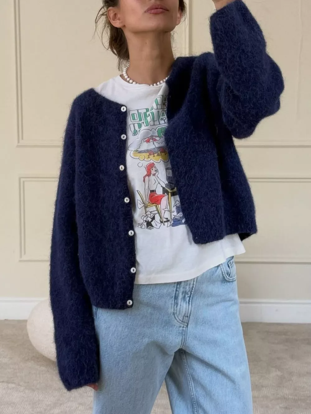 Fuzzy Knit Button-Down Cardigan