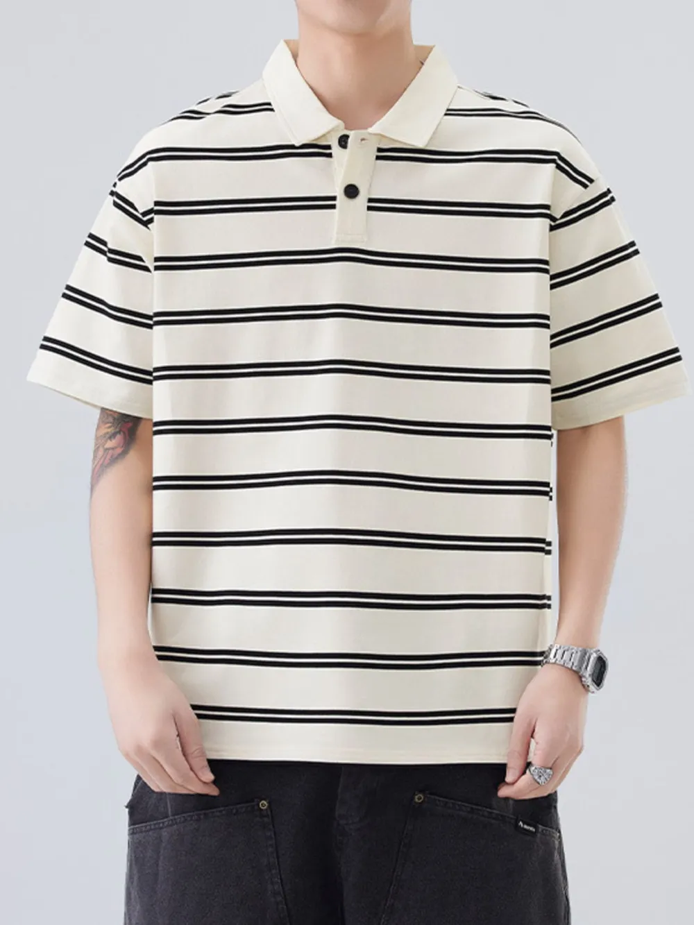 Men's Plus Size Striped Half Sleeve Polo, image 13