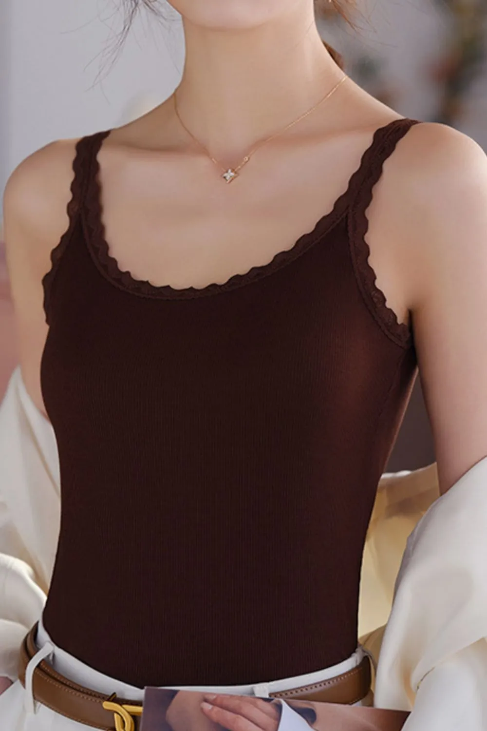 Lace Trim Scoop Neck Cami Top, image 20