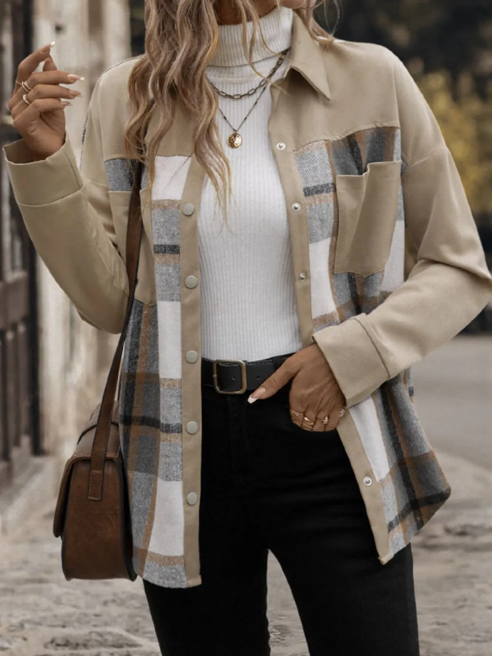 Plaid Snap Down Long Sleeve Shacket, image 6