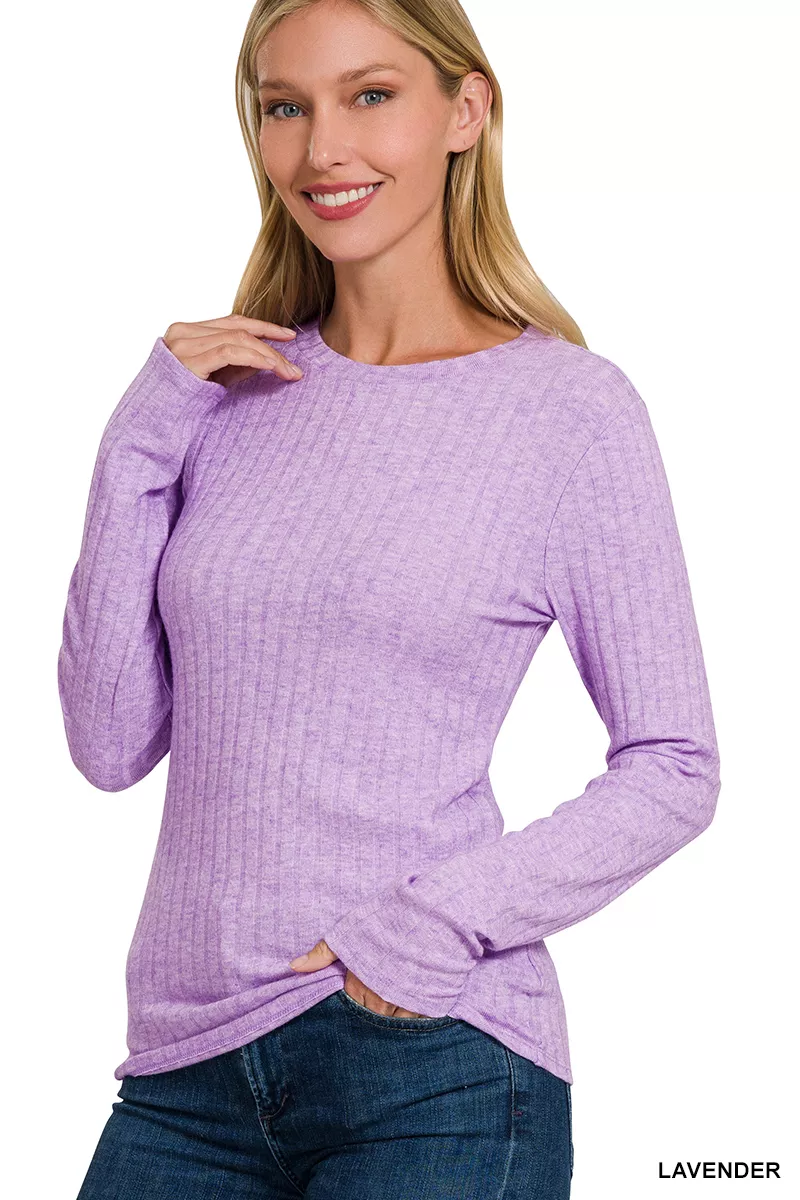 Ribbed Long Sleeve Round Neck T-Shirt