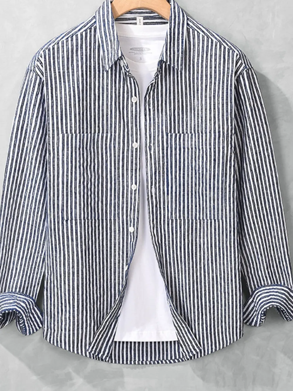 Men's Plus Size Striped Long Sleeve Shirt, image 2