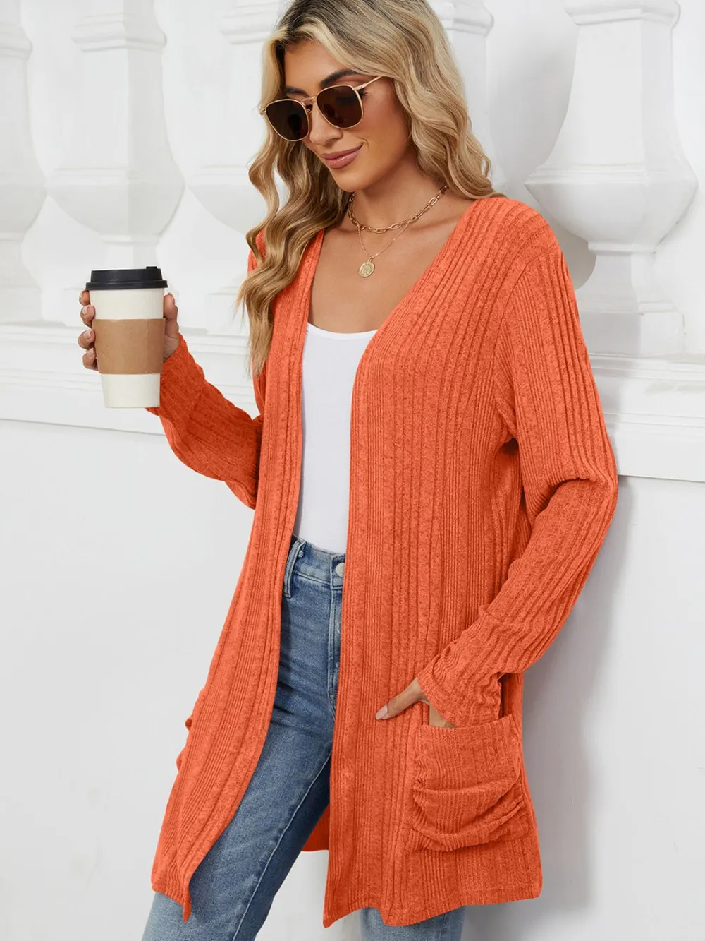 Pocketed Open Front Long Sleeve Cardigan, image 20