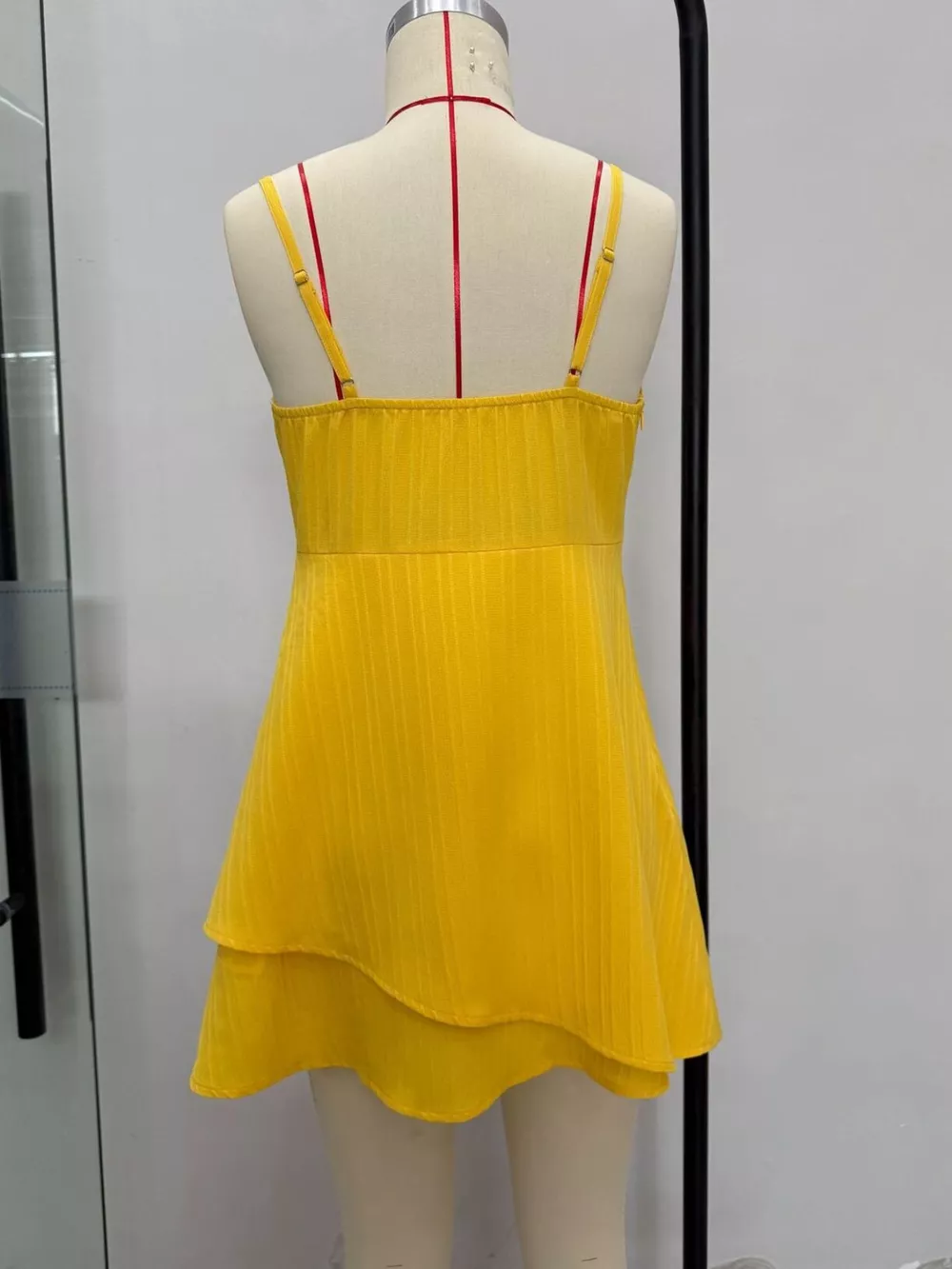 Spaghetti Strap Bow-Front Layered Mini Dress, image 5