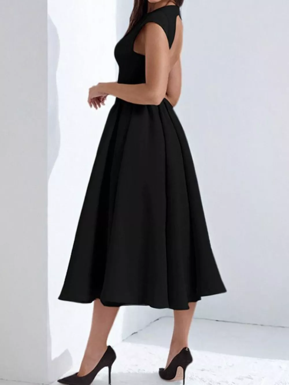 Full Size Cap Sleeve A-Line Midi Dress Plus Size, image 11