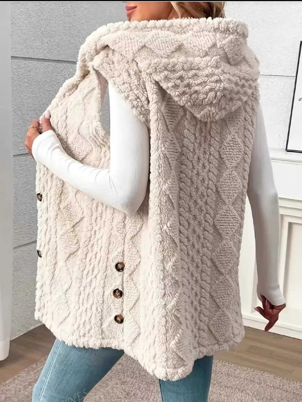 Button Up Plush Hooded Vest Coat, image 5