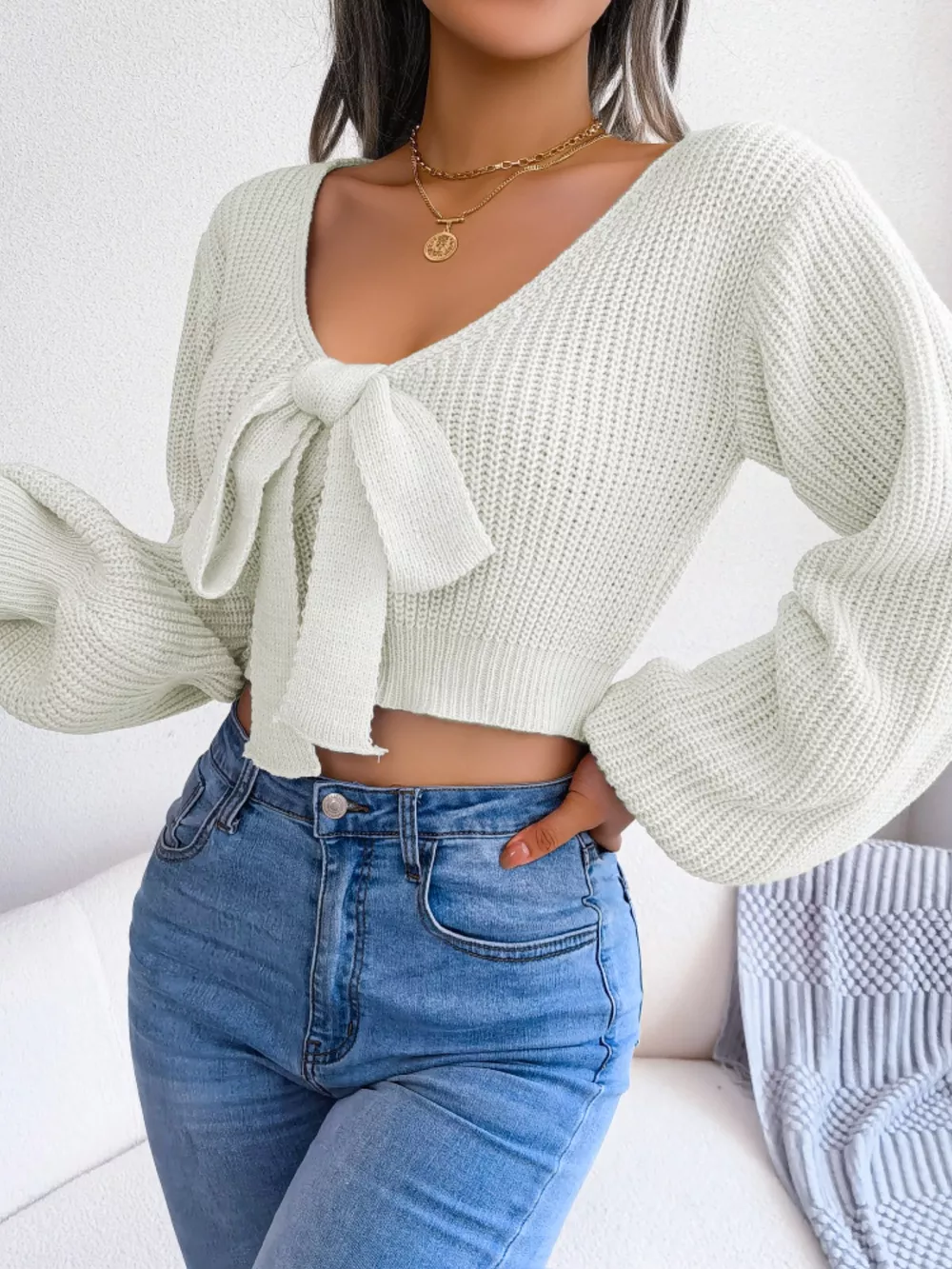 Tie-Front Cropped Sweater, image 15