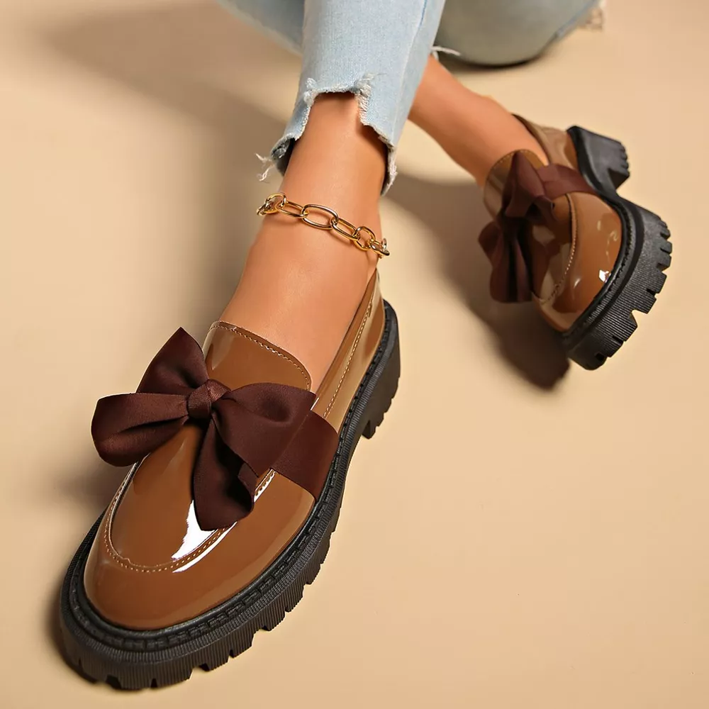 Bow Decor Round Toe Loafers, image 14