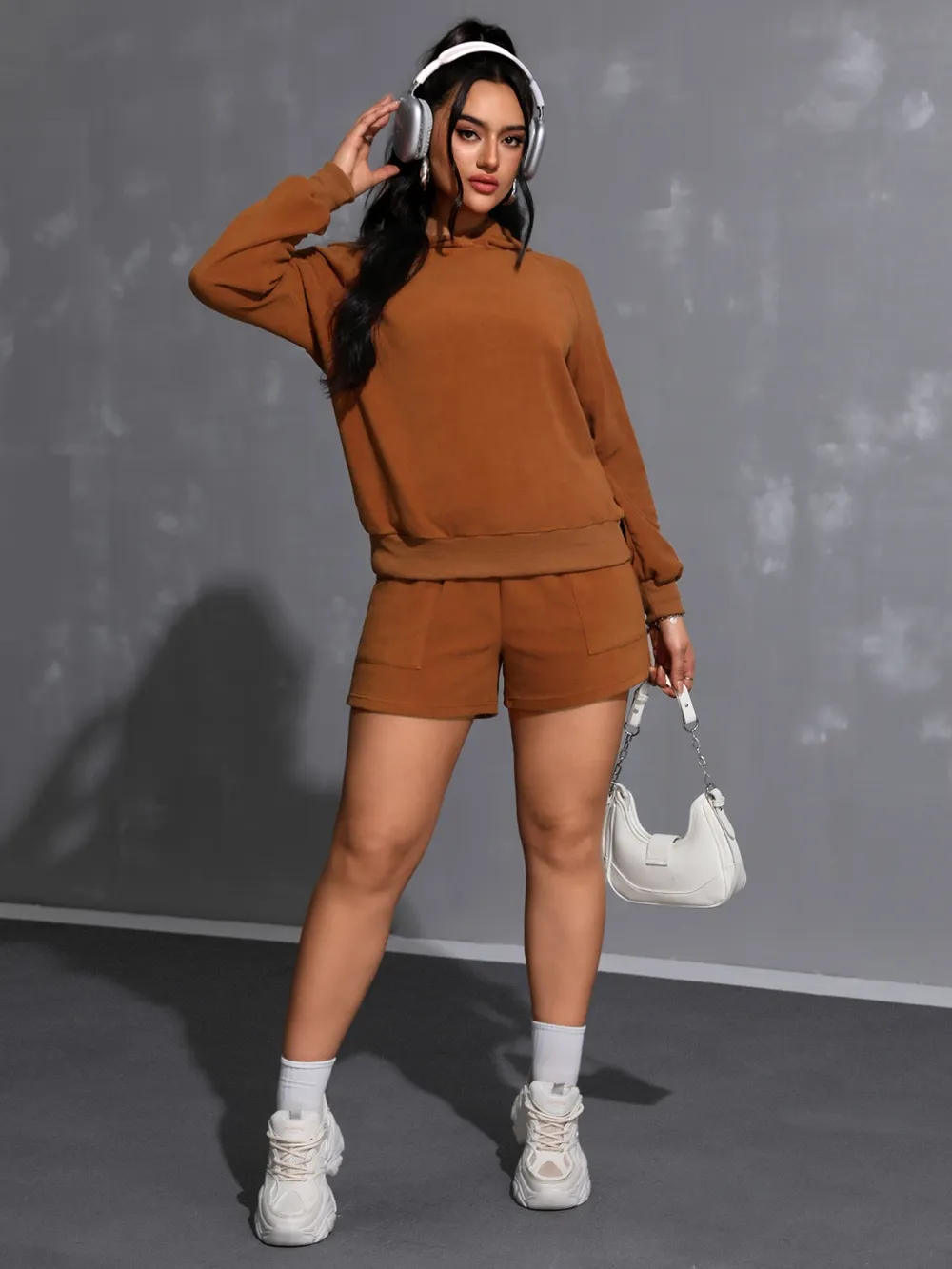 Long Sleeve Hoodie and Pocketed Shorts Set, image 6