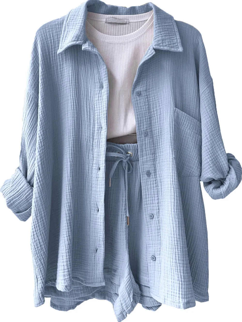 Textured Button Up Shirt and Shorts Set, image 33