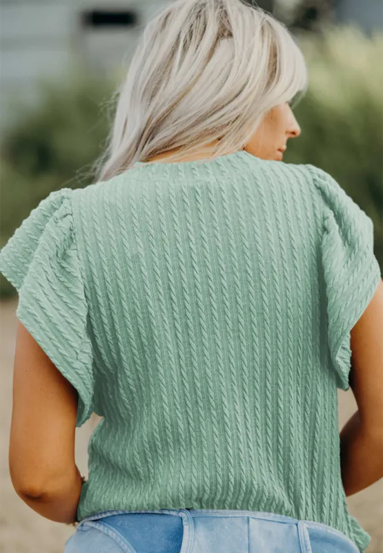 Textured Round Neck Flounce Sleeve Blouse, image 11