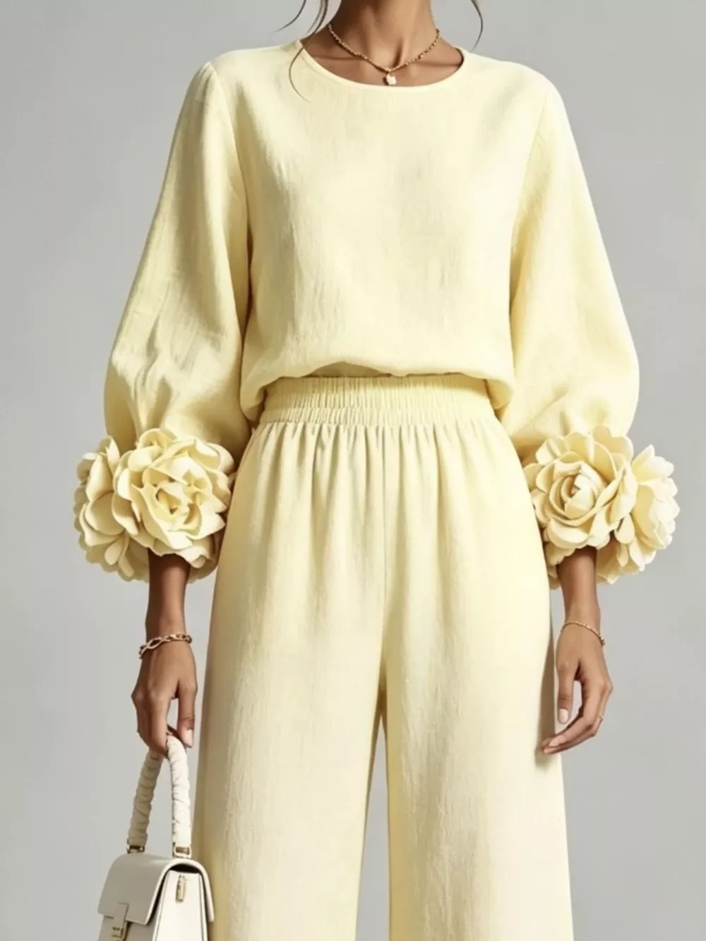 Full Size Floral Cuffs Top and Wide Leg Pants Set Plus Size, image 9
