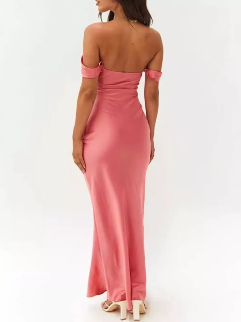 Off-Shoulder Satin Maxi Dress, image 5