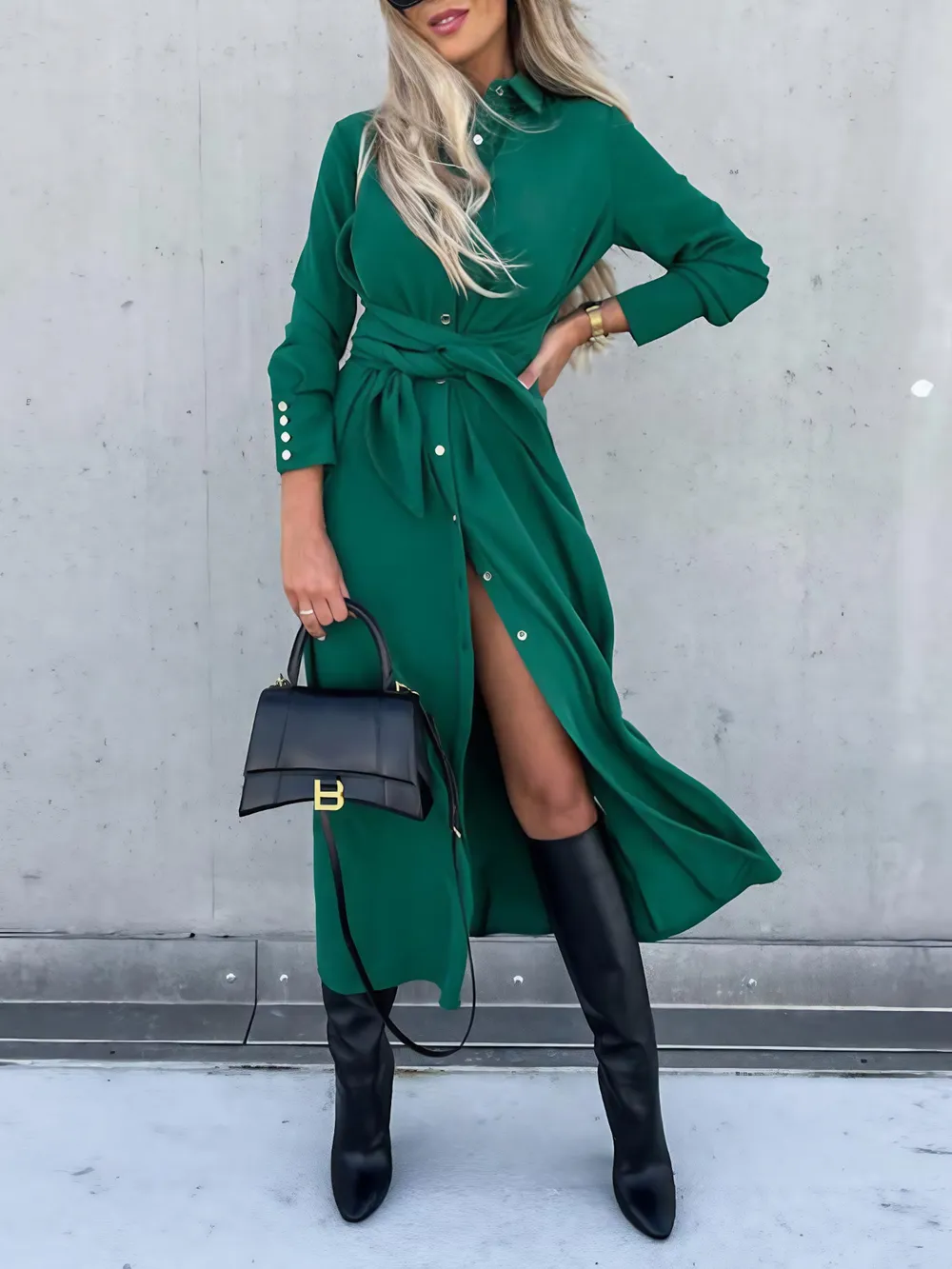 Button Front Long Sleeve Shirt Dress, image 10
