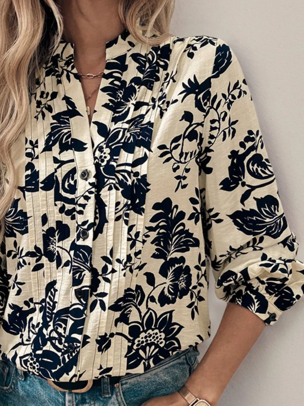 Printed Notched Long Sleeve Shirt, image 6