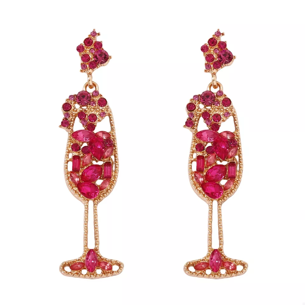 Champagne Glass Rhinestone Dangle Earrings, image 3