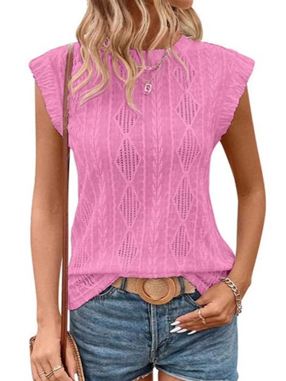Openwork Round Neck Top, image 19
