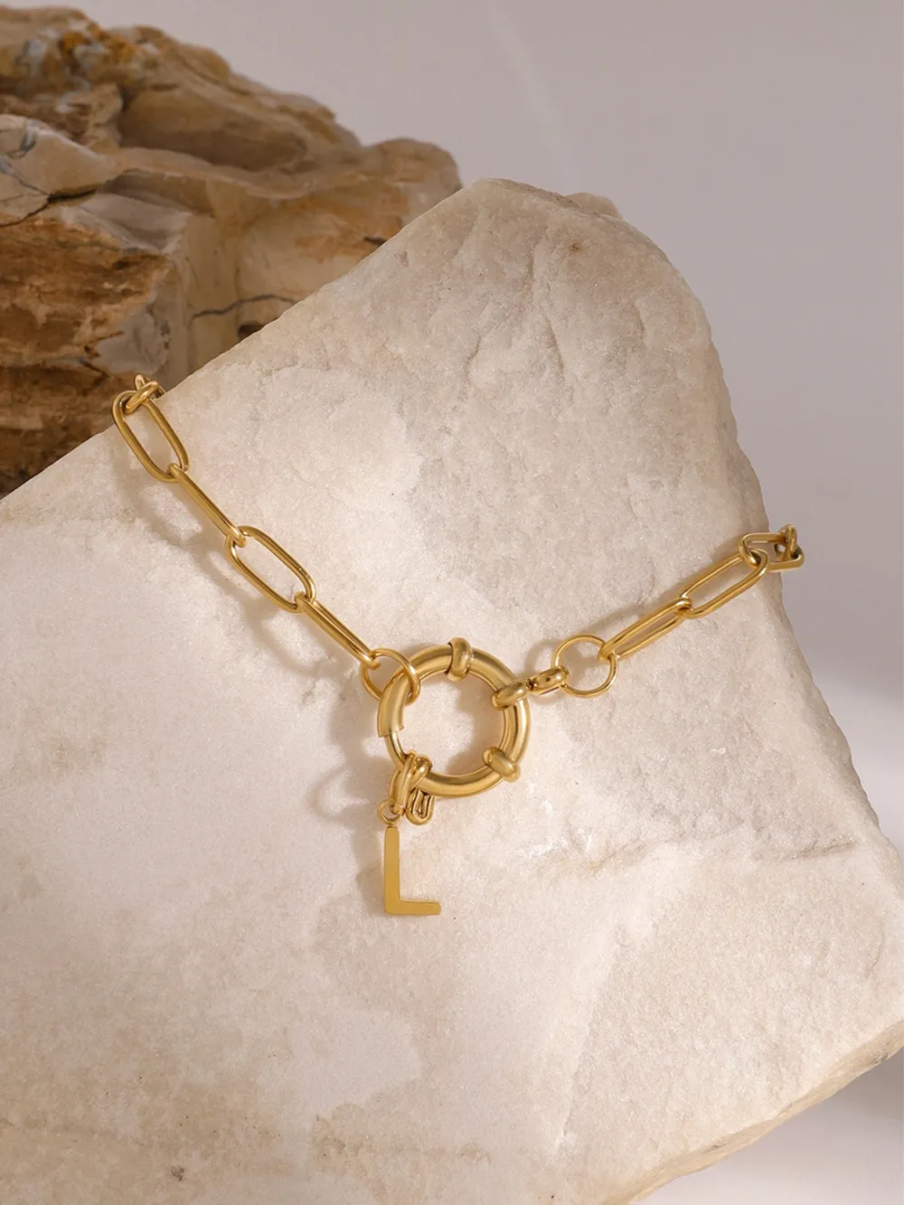 18K Gold-Plated Stainless Steel Letter L Bracelet, image 2
