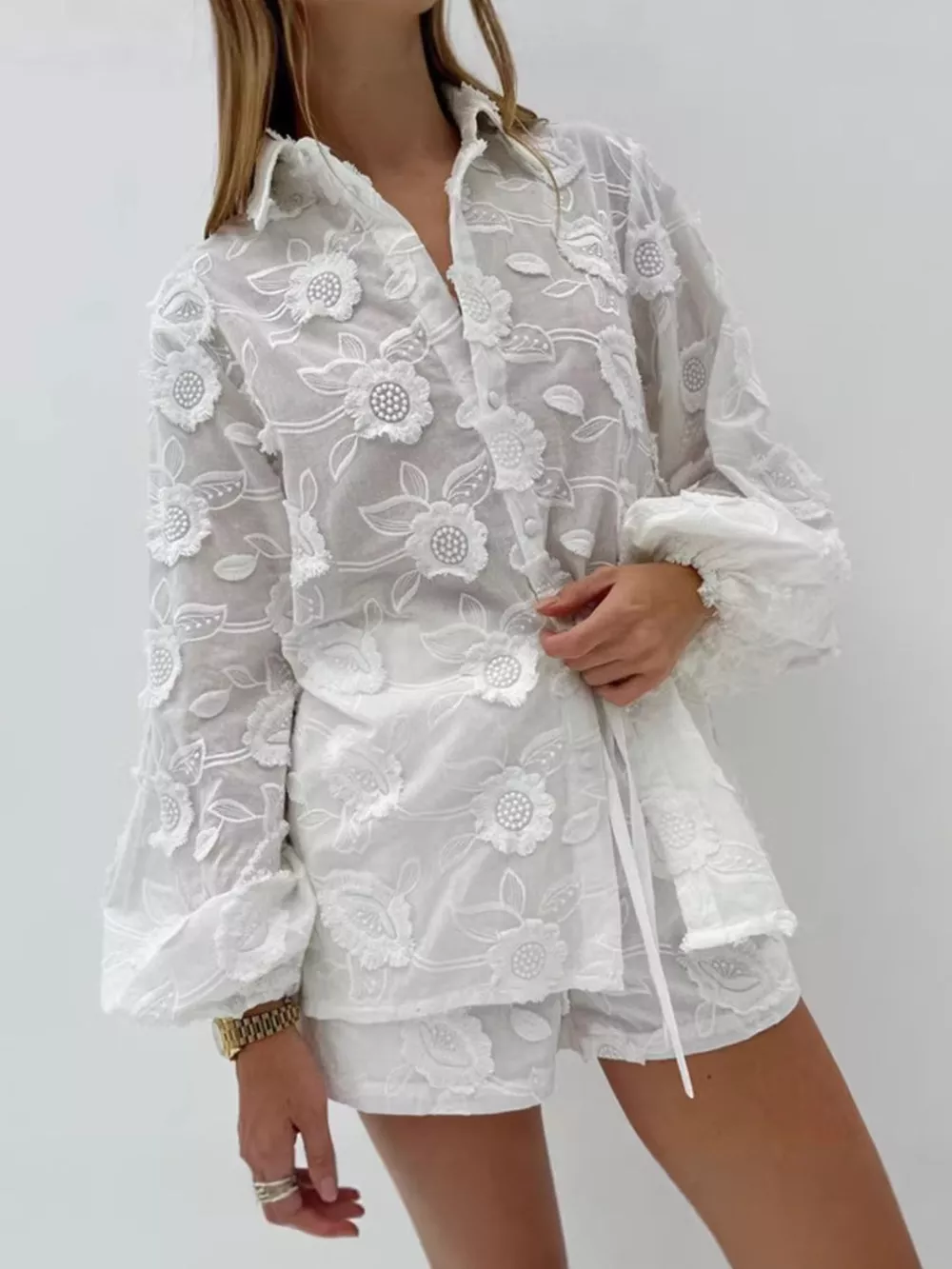 Floral Embroidered Shirt and Shorts Set, image 3