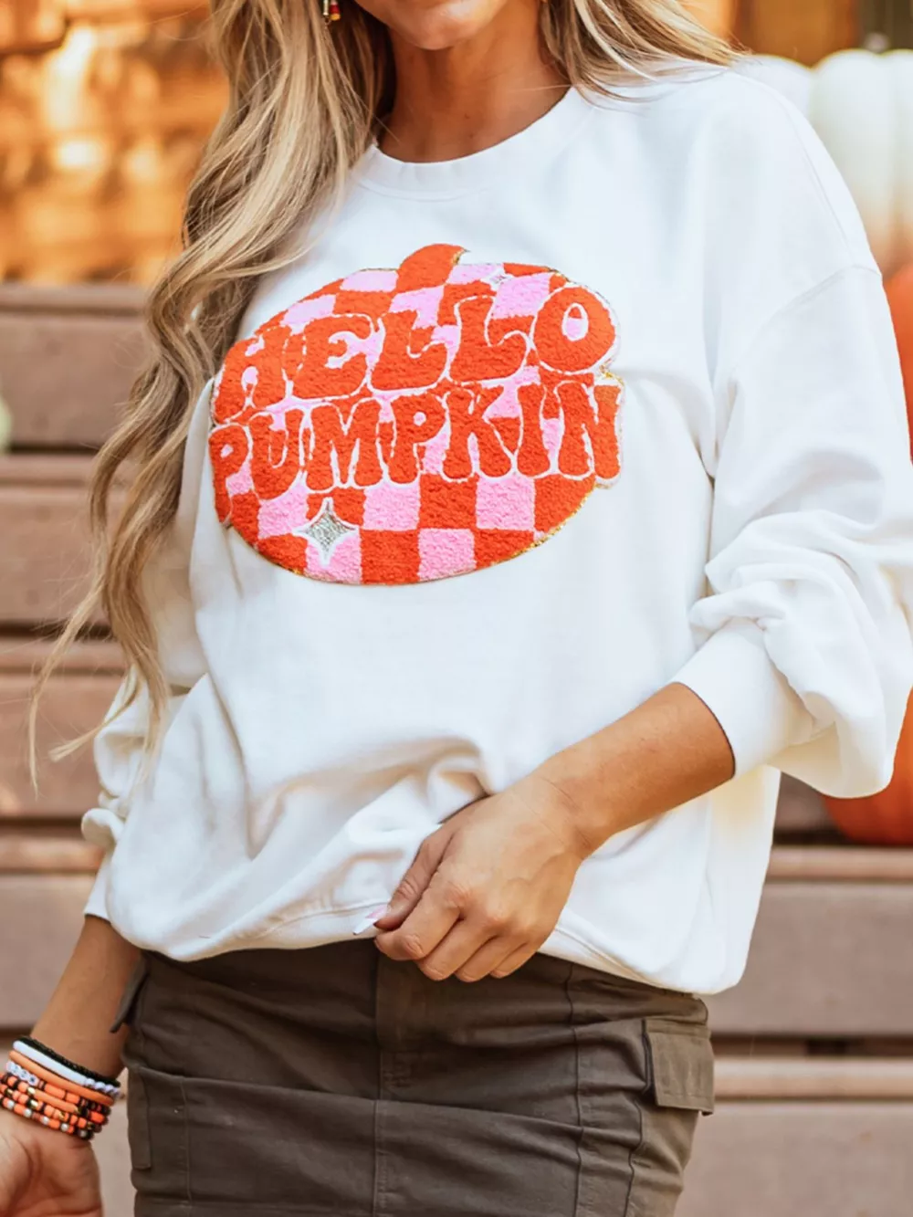 Halloween Pumpkin Patched Pattern Long Sleeve Sweatshirt, image 3