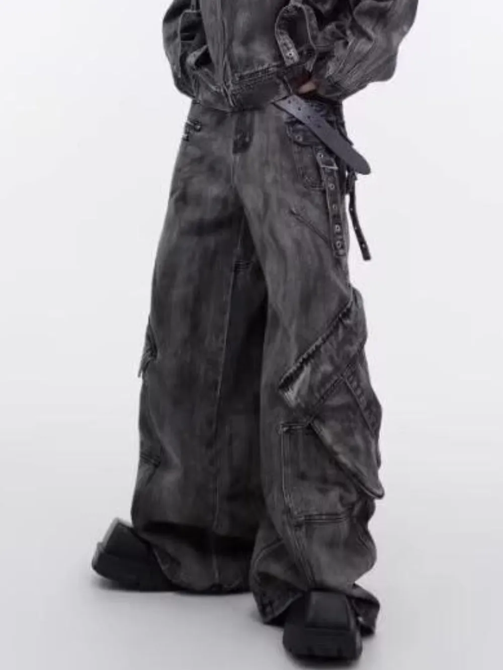 Men's Plus Size Wide Leg Cargo Jeans, image 2