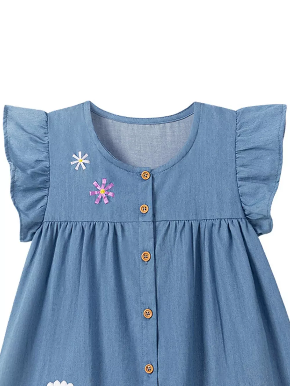 Children's Button Front Ruffle Sleeve· Denim Dress, image 2