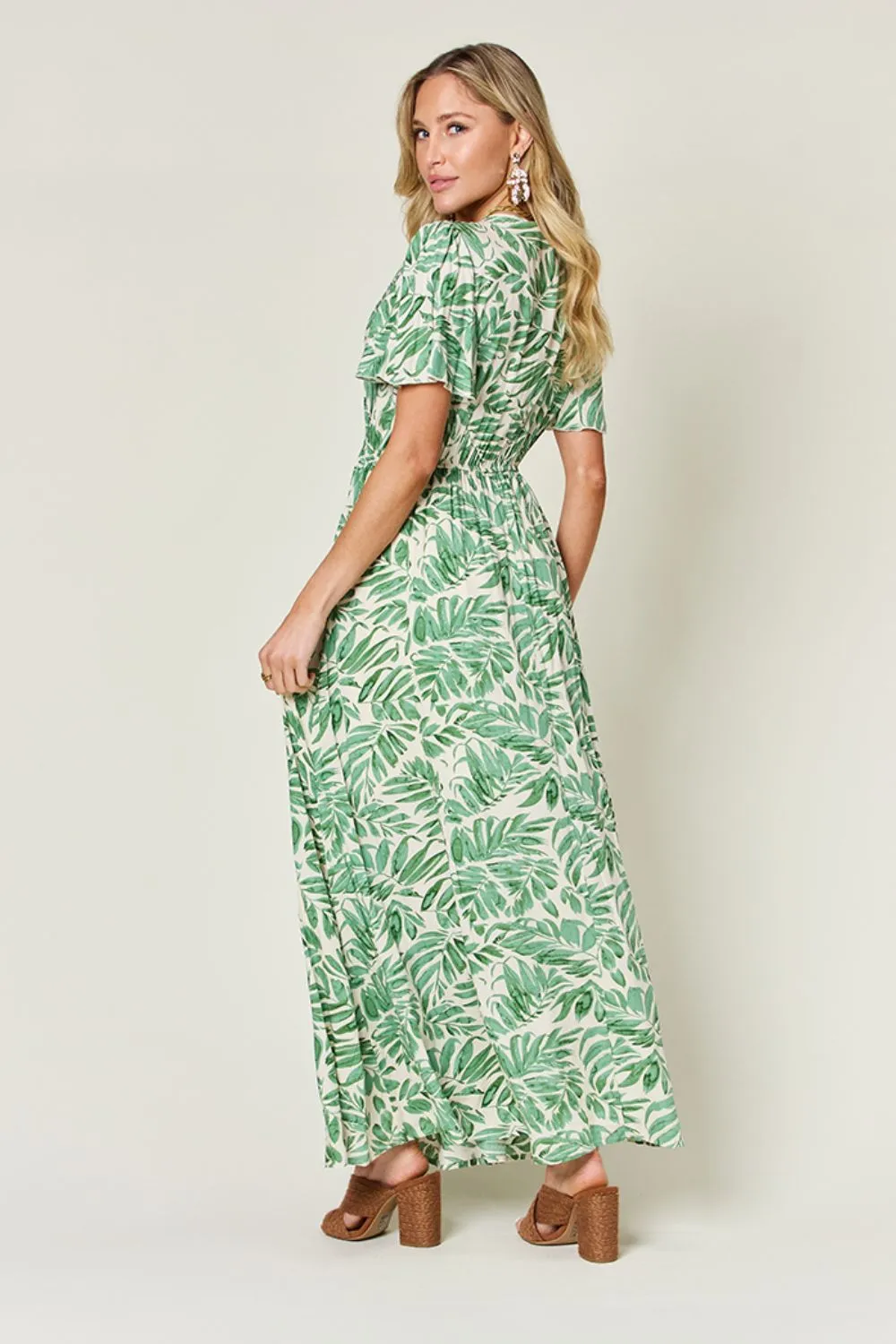 Full Size Printed Drawstring Short Sleeve Dress, image 3