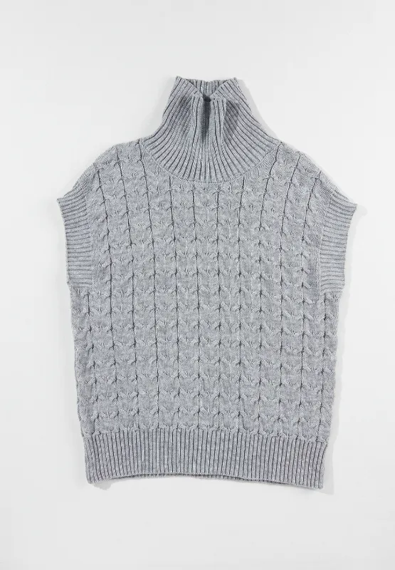 Cable Knit Turtleneck Short Sleeve Sweater, image 15