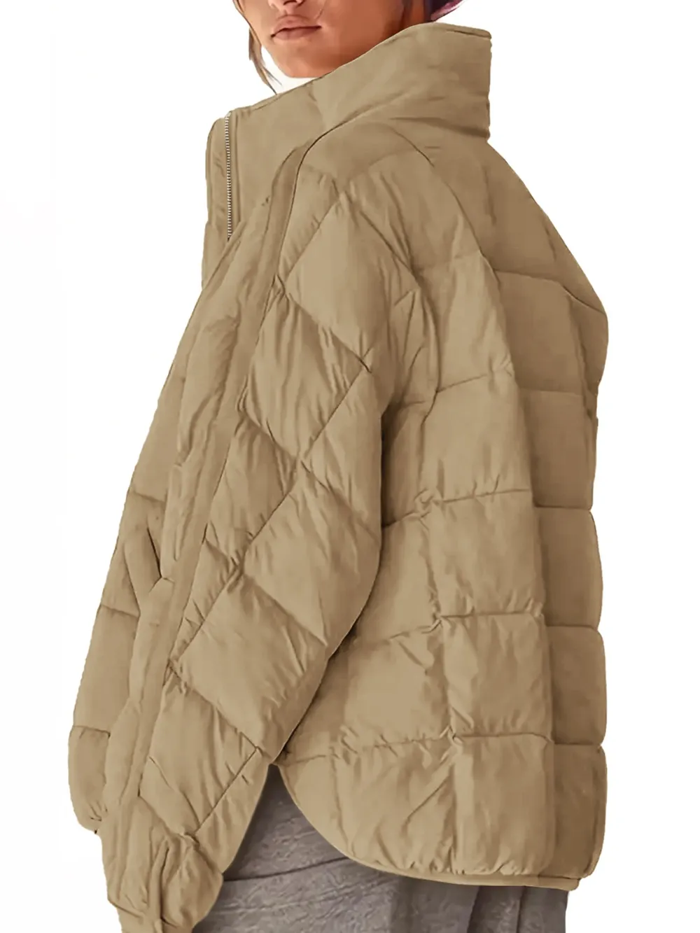 Pocketed Plaid Quilted Zip Up Winter Coat, image 5