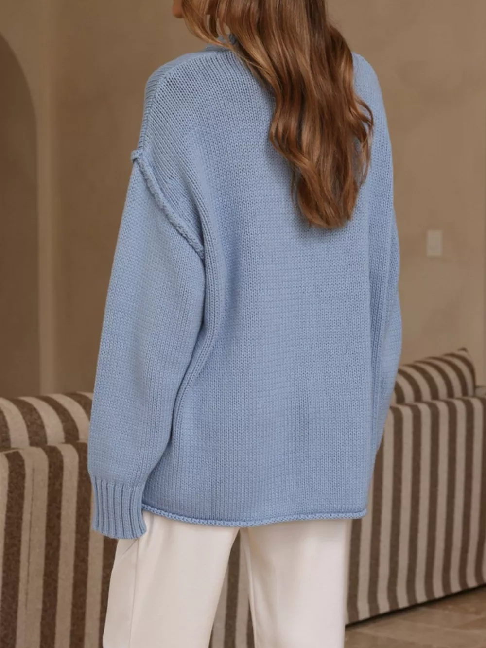 Crew Neck Dropped Shoulder Sweater, image 8