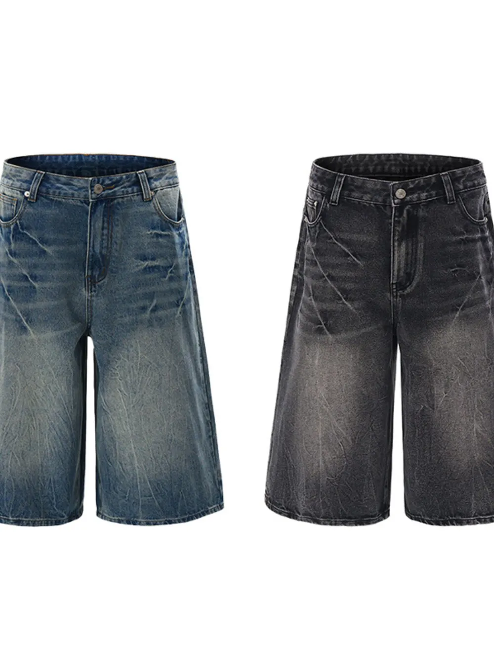 Men's Wide Leg Washed Denim Shorts, image 5